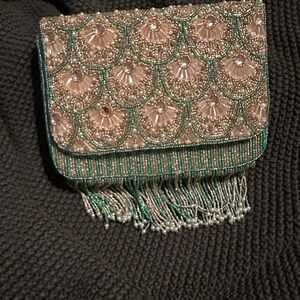 Lulu's Green and Pink Beaded Clutch